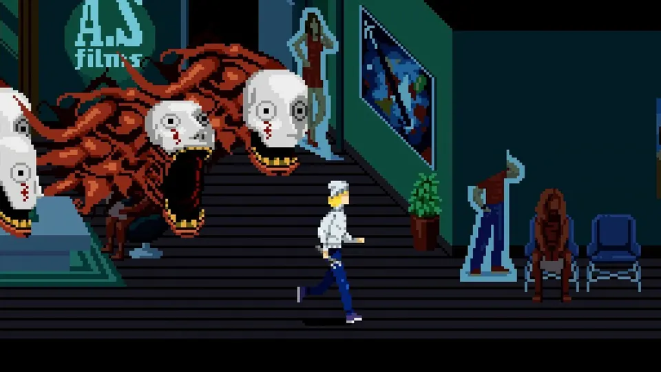 Three screaming skull monsters chasing the hero