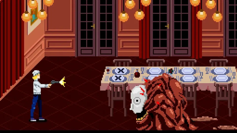 Dining room ambush by a flesh monster